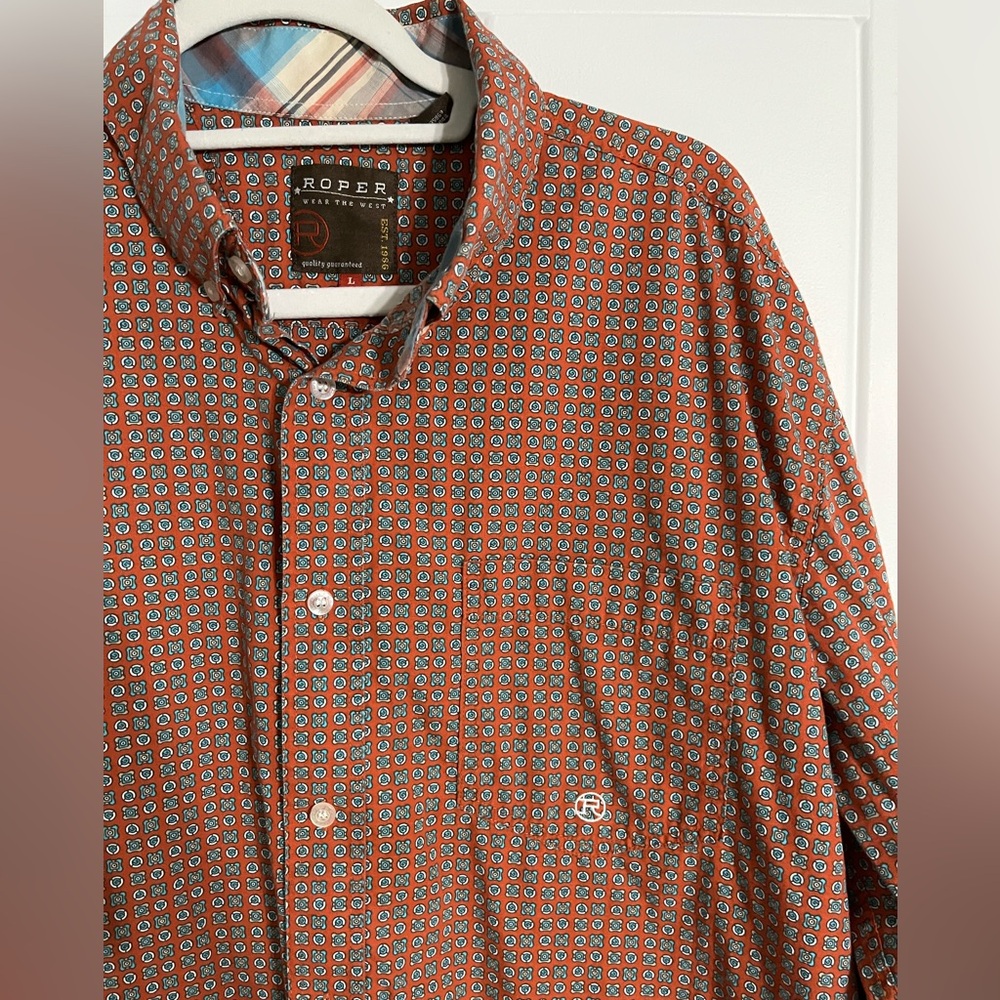 Roper Brown Casual Button Down Shirt with Geometric Print
